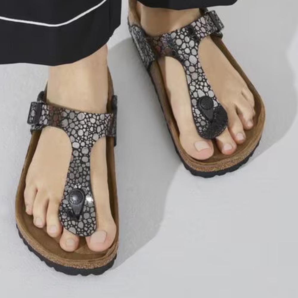 Birkenstock Gizeh Birko-Flor Metallic Stones Black sz42 US11 price firm!…